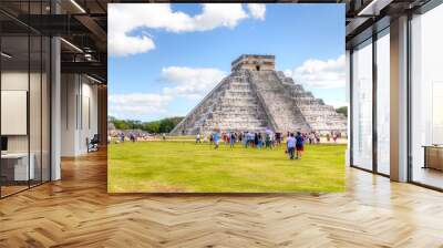 Panorama of Ancient Chichen Itza in Yucatan, Mexico, With Unrecognizable Tourists Wall mural