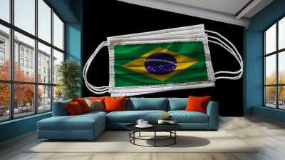 Surgical Masks With Brazil Flag Printed Isolated on Black Background Wall mural