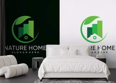 Nature house logo design template with green leaf and creative element Wall mural