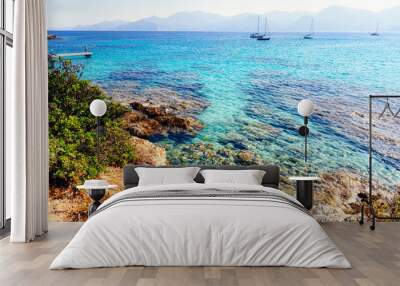 Lotus beach, Cape Corse, Corsica, France. Turquoise water and wild coastline Wall mural