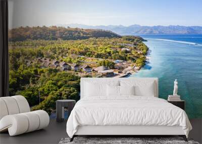 Tropical sea with turquoise water and trees. Gili Trawangan, Indonesia Wall mural