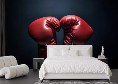 Red boxing gloves punching closeup on dark background Wall mural