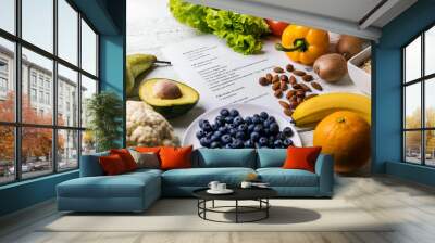 balanced diet plan with fresh healthy food on the table Wall mural