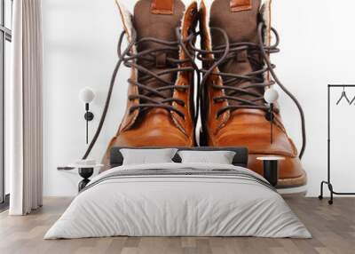 brown leather men's boots isolated on white Wall mural