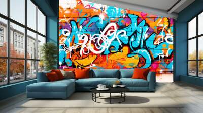 colorful graffiti on building brick wall. street art paintings Wall mural