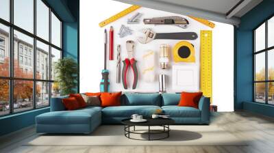 DIY - home renovation and improvement  tools on white Wall mural