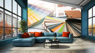 interior design - paint color and furniture material samples Wall mural