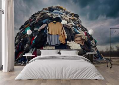 pile with textile fabric clothes for recycling. clothing industry pollution. reuse of garment, fast fashion concept, generative AI Wall mural