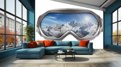 ski goggles with reflection of mountains isolated on white Wall mural