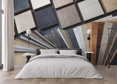 variety of wood texture furniture and flooring material samples for interior design Wall mural