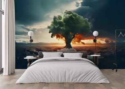 A Dusty Earth Surrounded By Clouds Over A Desolate Landscape Wall mural