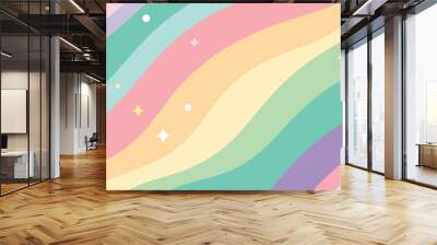 Abstract background with pastel colored stripes and stars. Vector illustration. Wall mural