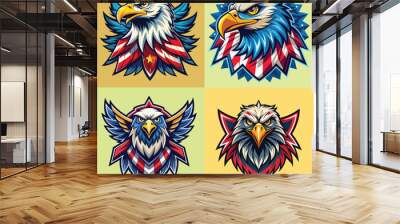 American Eagle head mascot logo with american stars and stripes. Vector illustration Wall mural