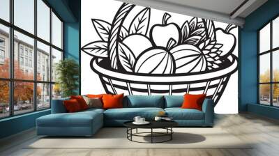 basket with fruits illustration black and white Wall mural