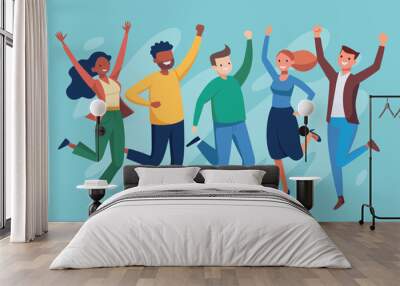 business team success, people jumping for joy vector illustration Wall mural