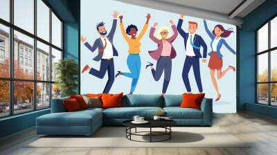 business team success, people jumping for joy vector illustration Wall mural