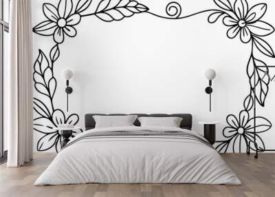 Floral Border square line art illustration black and white Wall mural