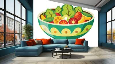 Fresh vegetable salad in ceramic decorative bowl vector illustration healthy food Vegetarian nutrition  Wall mural