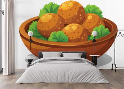 fried falafel in wooden bowl vector illustration on white background Wall mural