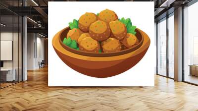 fried falafel in wooden bowl vector illustration on white background Wall mural