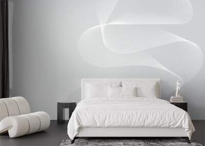 Gray and white abstract background with flowing particles. Digital future technology concept. Abstract white paper wave background and abstract gradient and white wave curve lines. Wall mural