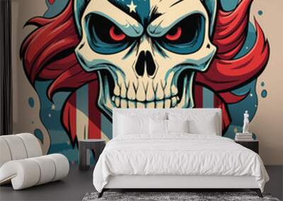 Skull with american flag and grunge background, vector illustration Wall mural