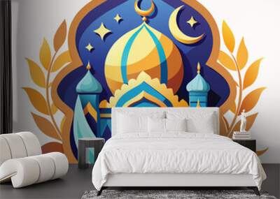 Vector illustration of mosque in a laurel wreath. Ramadan Kareem. Wall mural