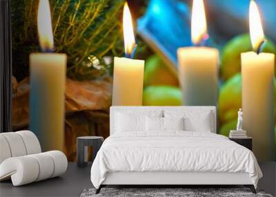 Candles light on a dining table Wall mural