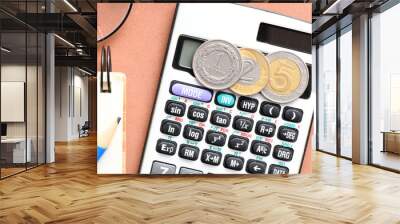 1 zloty, 2 zloty, 5 zloty, a Polish coin on the calculator screen. Concept for business. Wall mural