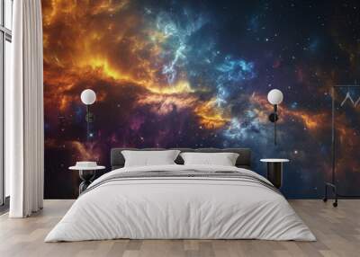 An ethereal nebula in deep space with vibrant colors and distant stars scattered in the background Wall mural