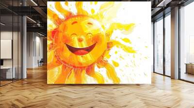 Bright and cheerful illustration of a radiant sun with a smiling face for summer sales. Wall mural