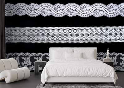 Lace trim ribbon over black background Wall mural