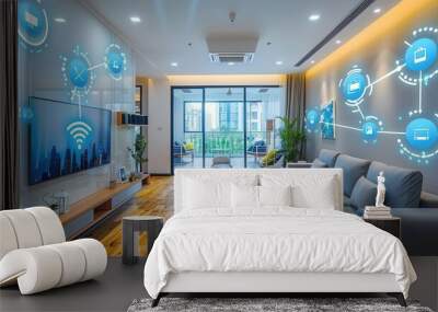 Modern smart home interior with IoT devices seamlessly integrated for automation Cozy Wall mural