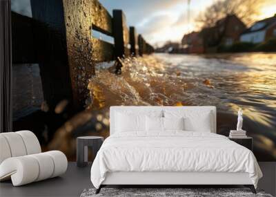 Riverbank overflow leading to widespread flooding, natural disaster Wall mural