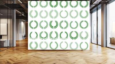 vector collection of green laurel wreaths on white background Wall mural