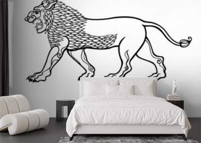 Cartoon drawing:  growling lion, a character in Assyrian mythology.  Vector illustration isolated on a white background. Wall mural