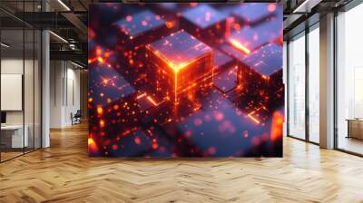 Luminous 3D Geometric Blocks: Abstract Neon Glow Art Wall mural