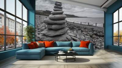 stack of stones on a welsh beach Wall mural