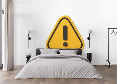 3D yellow triangle danger attention sign for security urgency. Realistic error, alert, safety symbol. 3d render emergency notifications alert on rescue warning. Minimalistic exclamation rendering.  Wall mural