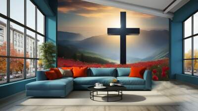 A cross with flower Wall mural