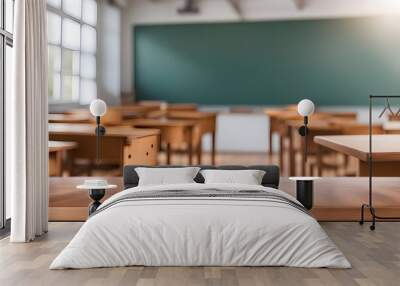 empty wooden desk in classroom Wall mural