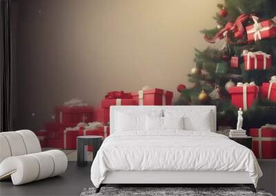 Gift boxes with Christmas tree Wall mural