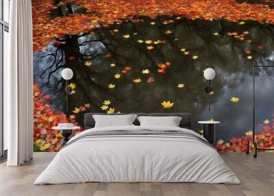 pond with autumn Wall mural