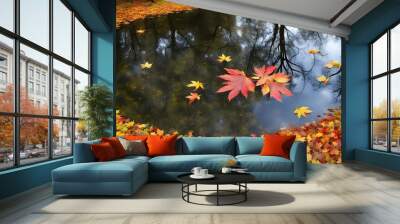 pond with autumn Wall mural