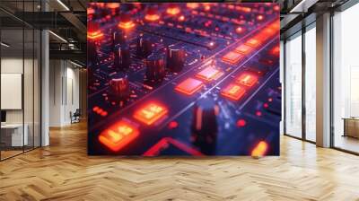 Detailed LED lights on a sound mixing console in a studio Wall mural