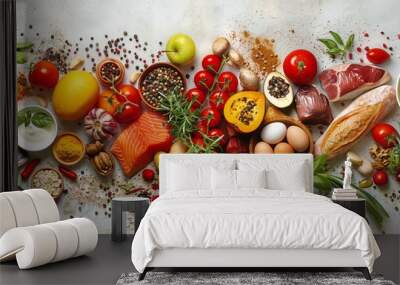 Healthy food spread with colorful ingredients for nutritious meal planning Wall mural