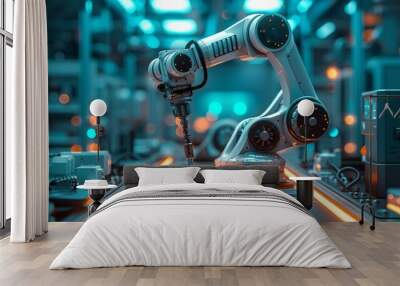 Industrial robotic arm in a high-tech manufacturing plant Wall mural