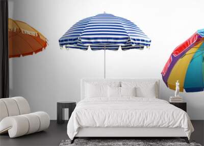 Umbrellas set isolated on transparent background with colorful beach and rain accessories Wall mural