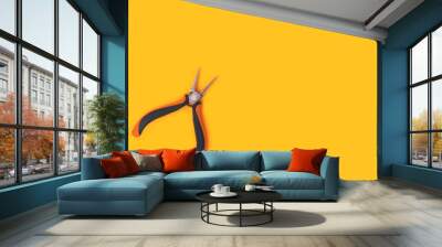 Round-nose pliers on a yellow background. Copy space for text. Wall mural