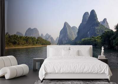 Li River surrounded by Karst between Guilin and Yangshuo - Guangxi Province, China Wall mural